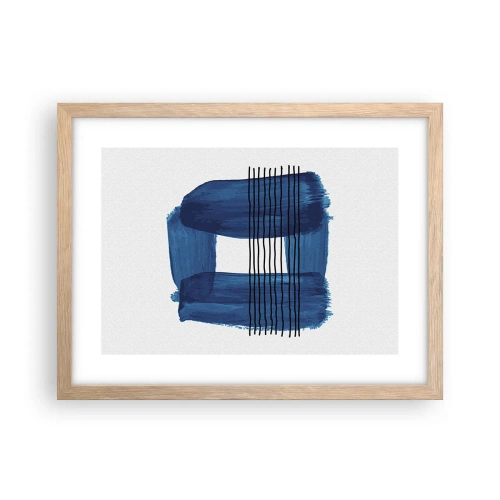 Plakat i ramme af lyst egetræ - Blå-sort sammensætning - 40x30 cm
