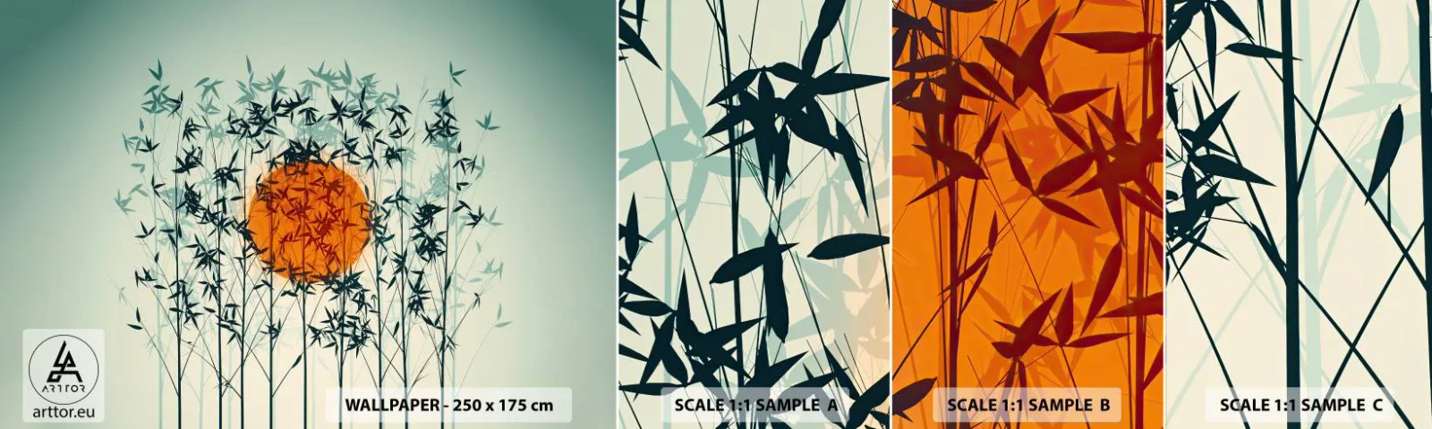 Fototapet Prøve Standard Eco - Japansk sol - Abstraktion, Grafik, Eksotisme - 100x30 cm