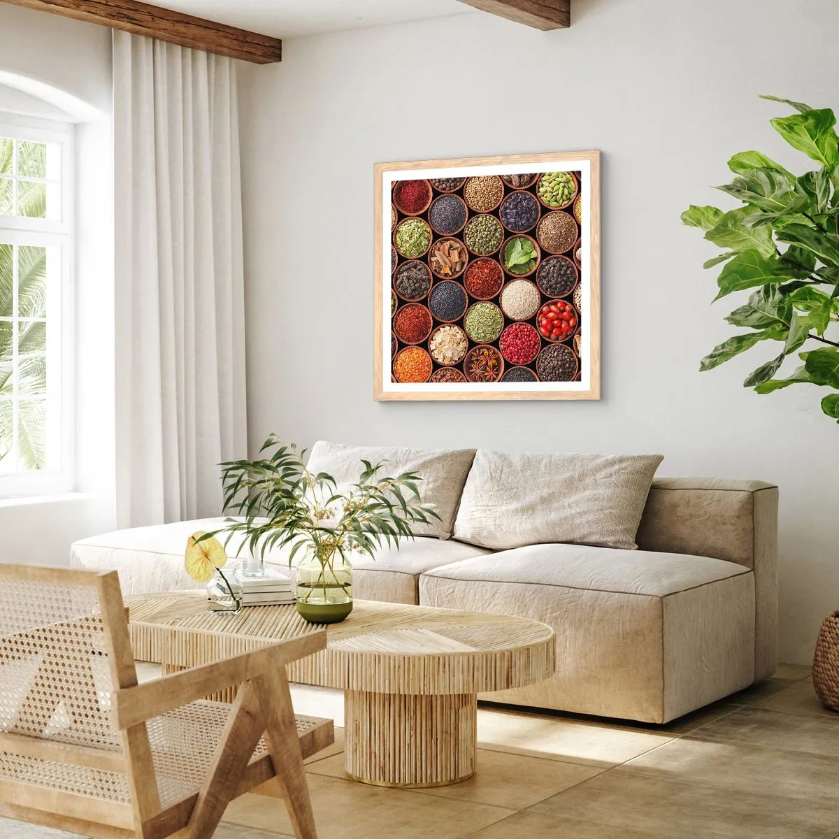 Plakat i ramme af lyst egetræ - Alle verdens smage - 40x40 cm