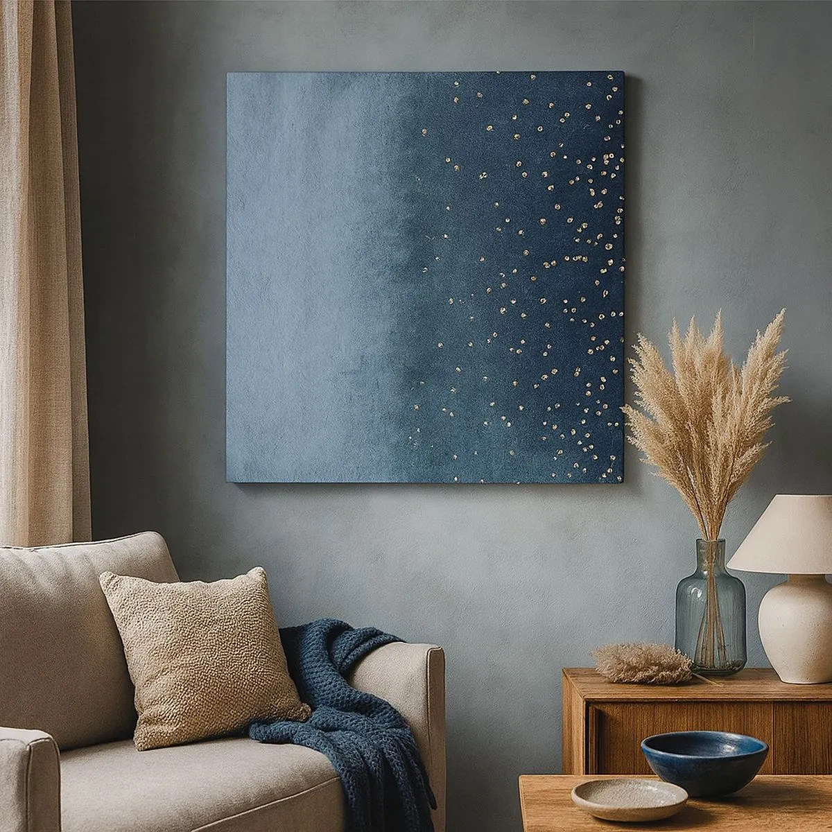 Lærredstryk - Billede på lærred - Sammensætning - blå faser - 30x30 cm