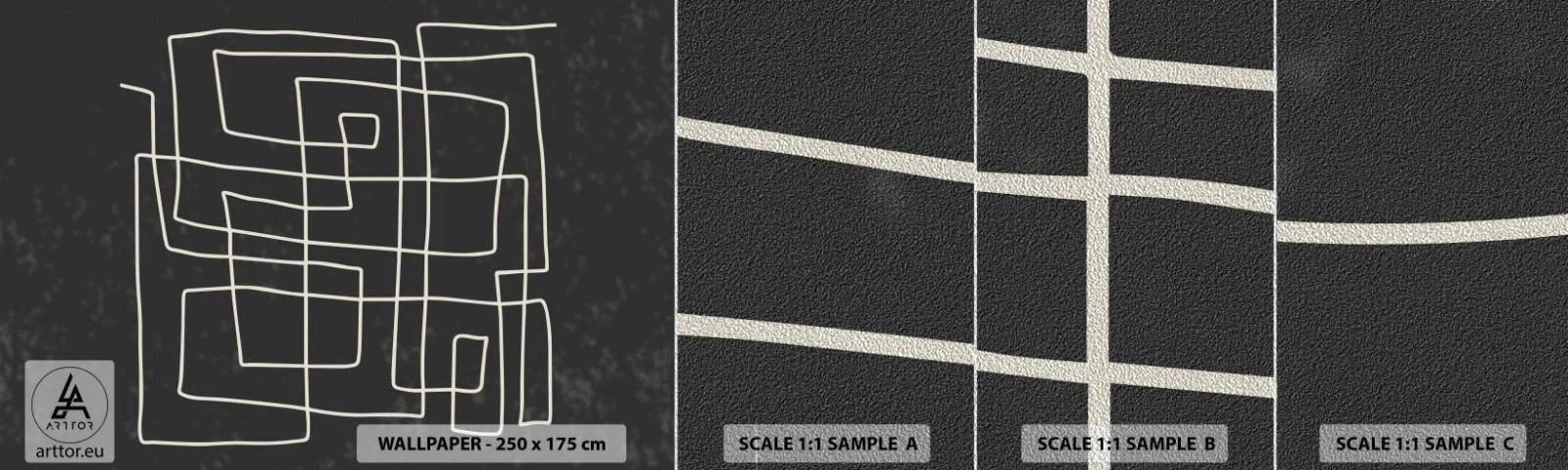 Prøve Fototapet Premium Sand - Ikke helt så enkel - Abstraktion, Stykke, Sort og hvid - 100x30 cm