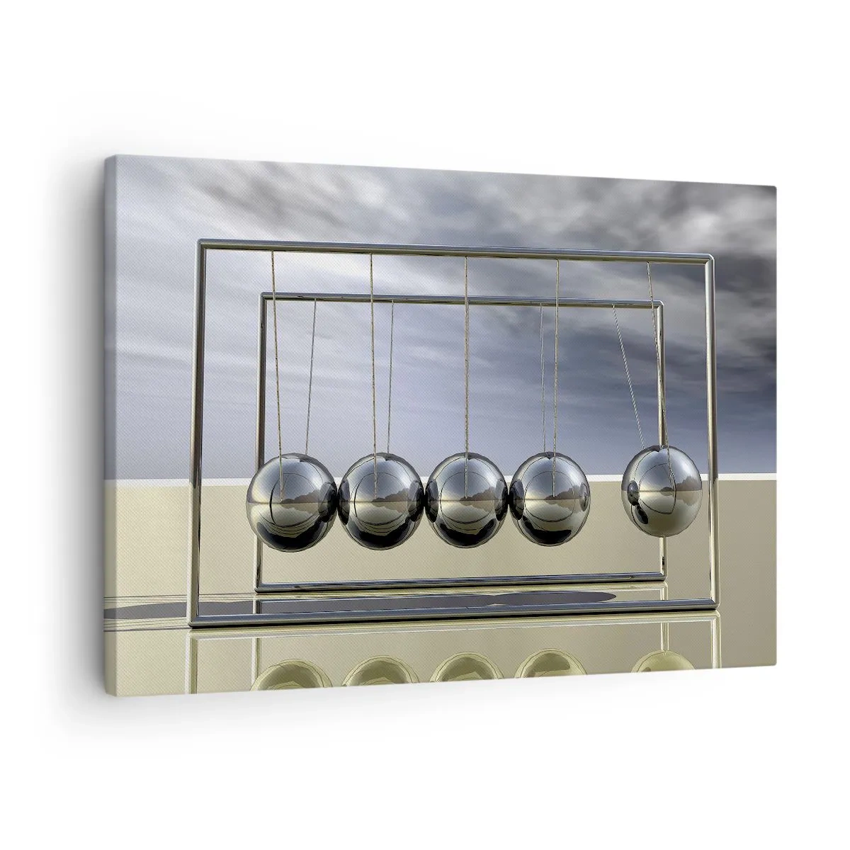 Lærredstryk - Billede på lærred - Newtons kugler i minimalistiske omgivelser med lysrefleksioner - 70x50cm - Verdens energi - Moderne vægdekoration til stue og soveværelse ARTTOR
