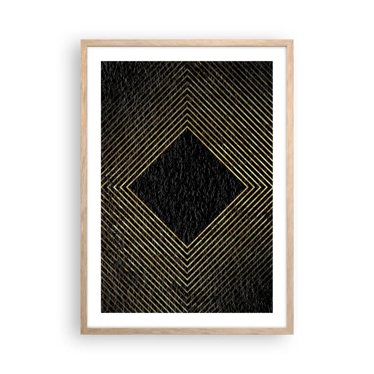Plakat i ramme af lyst egetræ - Geometri i glamour-stil - 50x70 cm