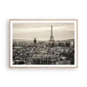 Plakat i ramme af lyst egetræ - Over Paris' hustage - 100x70 cm