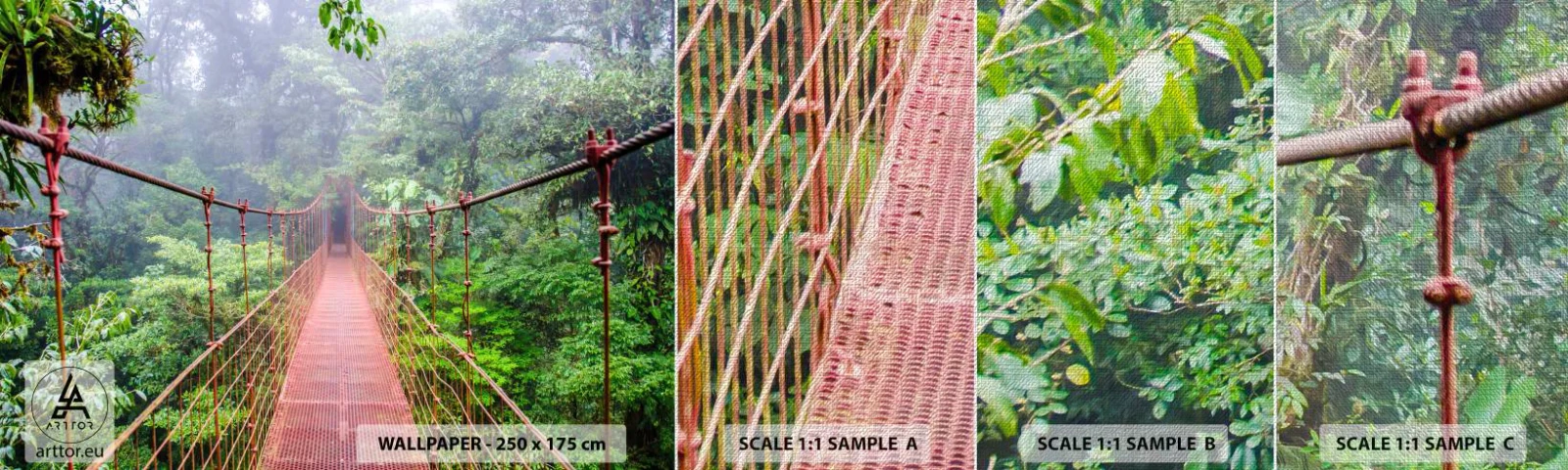 Prøve Fototapet Premium Canvas - Ophængt over kronerne - Landskab, Jungle, Costa Rica - 100x30 cm