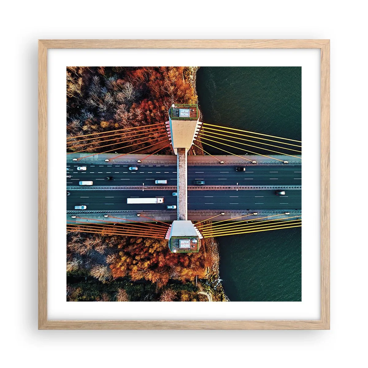 Plakat i ramme af lyst egetræ - Bag vandet, bag skovene - 50x50 cm