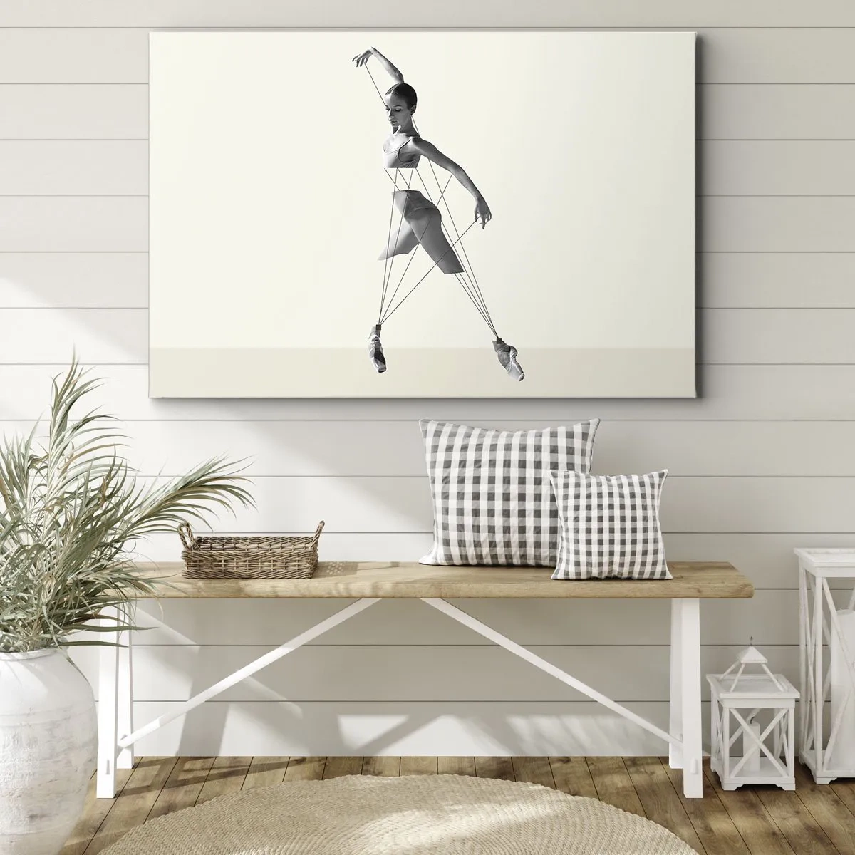 Lærredstryk - Billede på lærred - Ballerina i en geometrisk fortolkning med linjer - 70x50cm - I verdens teater - Moderne vægdekoration til stue og soveværelse ARTTOR