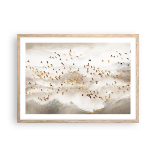 Plakat i ramme af lyst egetræ - Det er på tide... - 70x50 cm