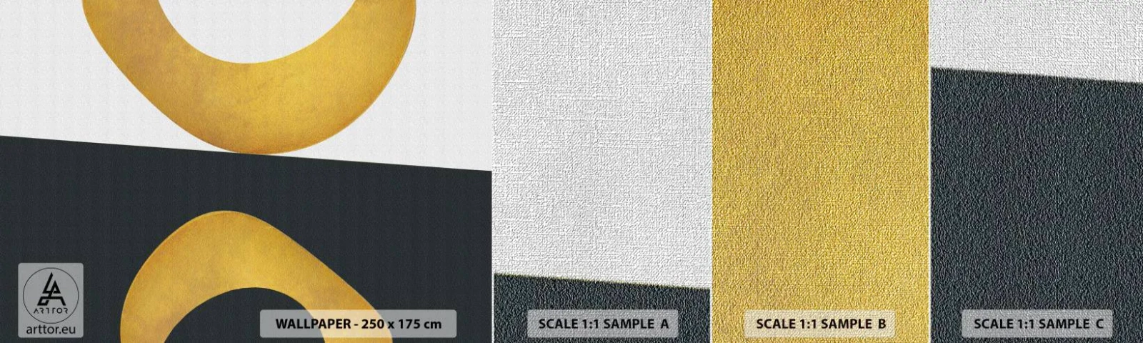 Prøve Fototapet Premium Canvas - Først: guld - Abstraktion, Former, Hjul - 100x30 cm