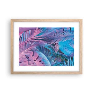 Plakat i ramme af lyst egetræ - Troperne i lyserød og blå - 40x30 cm