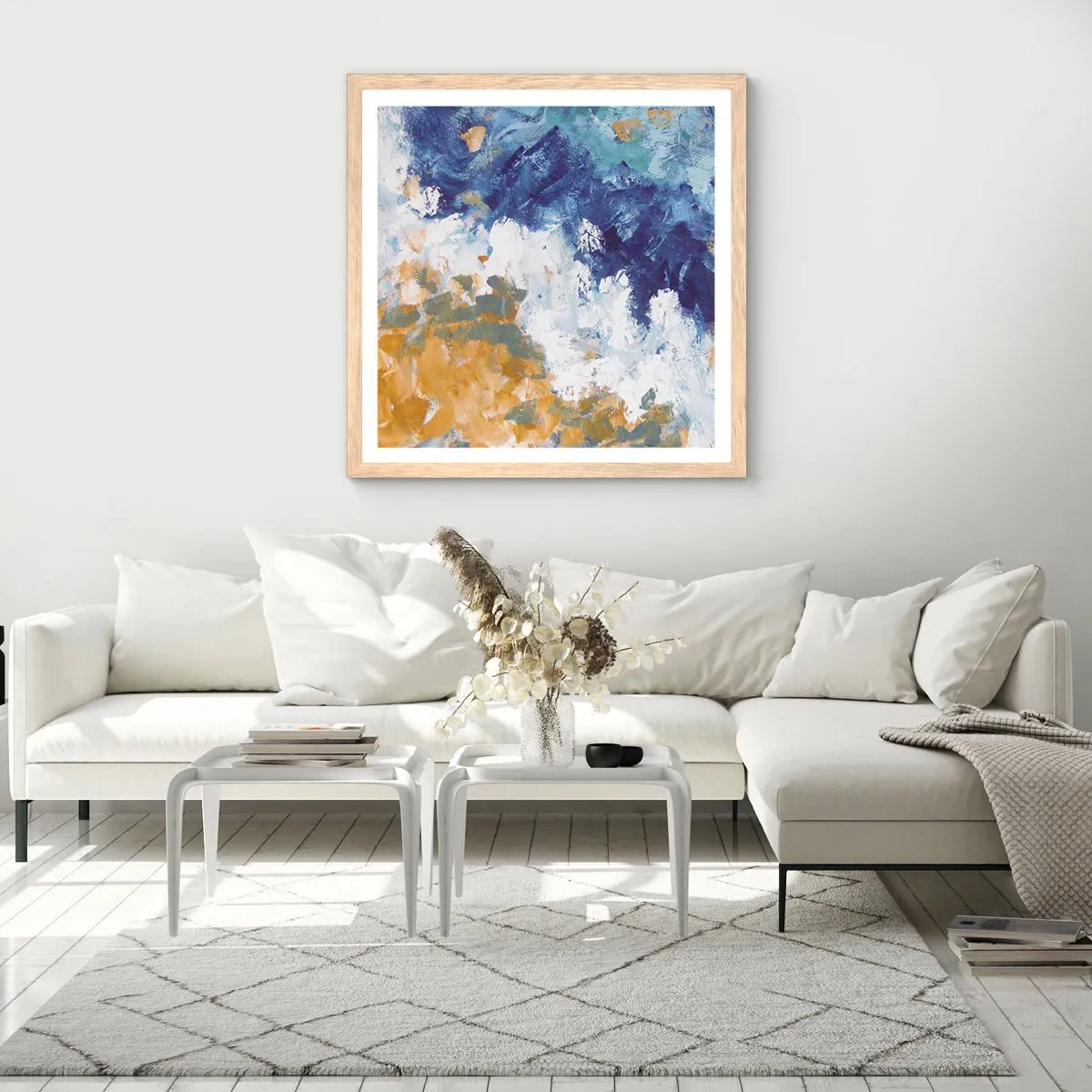 Plakat i ramme af lyst egetræ - Elementernes dans - 40x40 cm