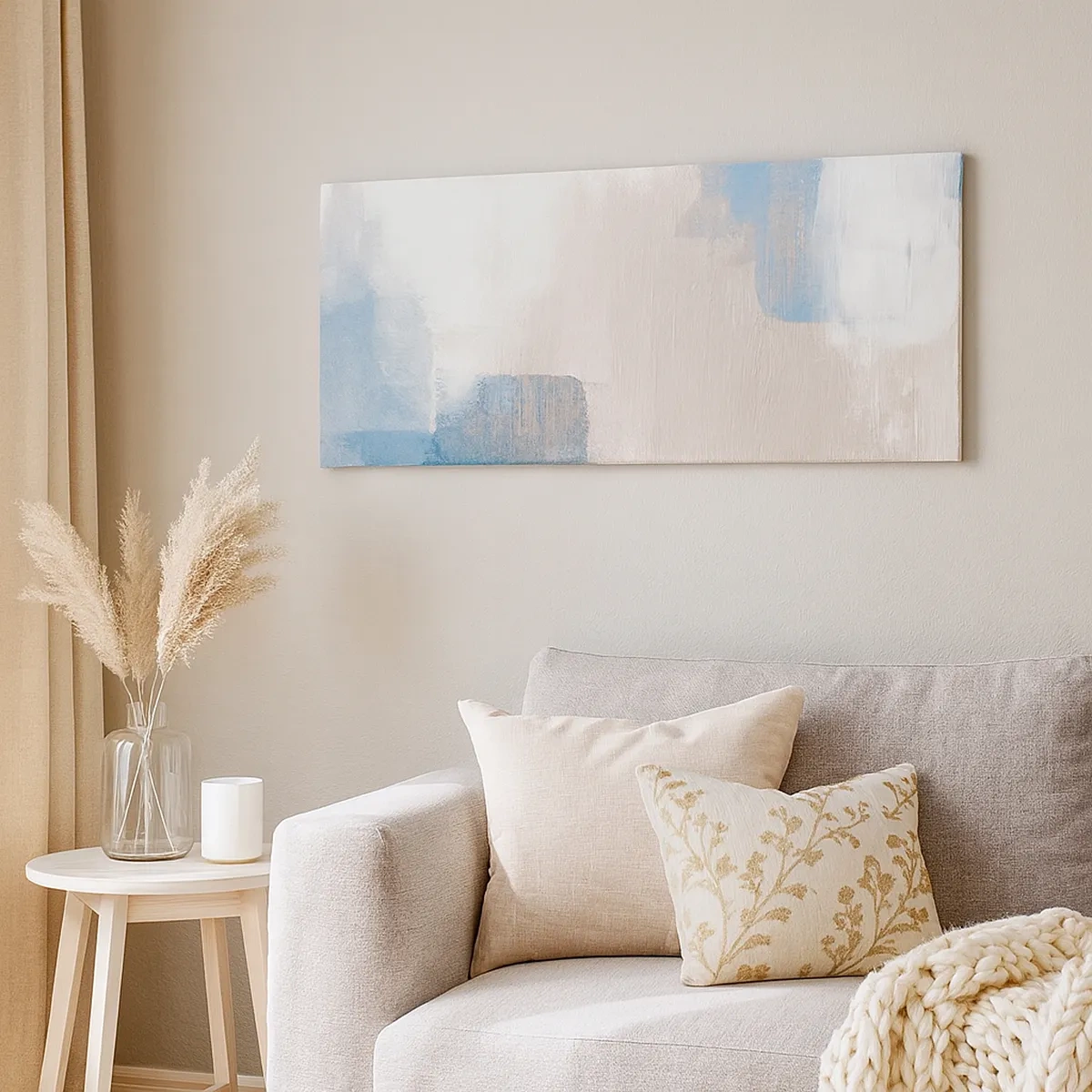 Lærredstryk - Billede på lærred - Lyserød abstraktion bag et slør af blåt - 30x30 cm