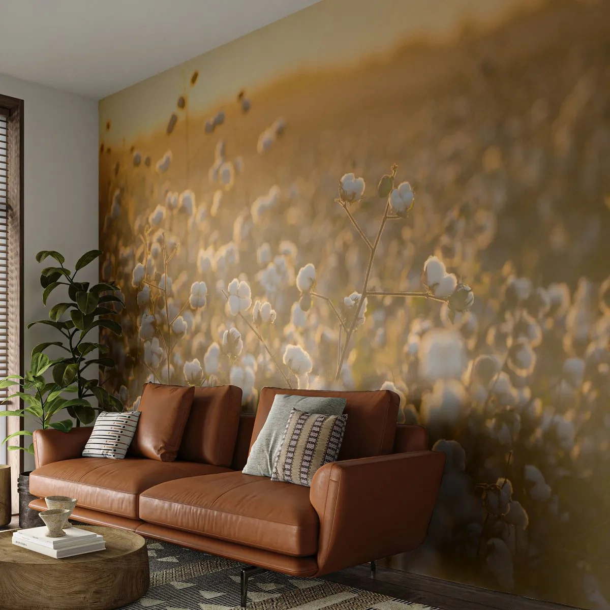 Fototapet Selvklæbende Deluxe Sticker - Et luftigt felt - Bomuldsmark, Asien, Natur - 200x140 cm