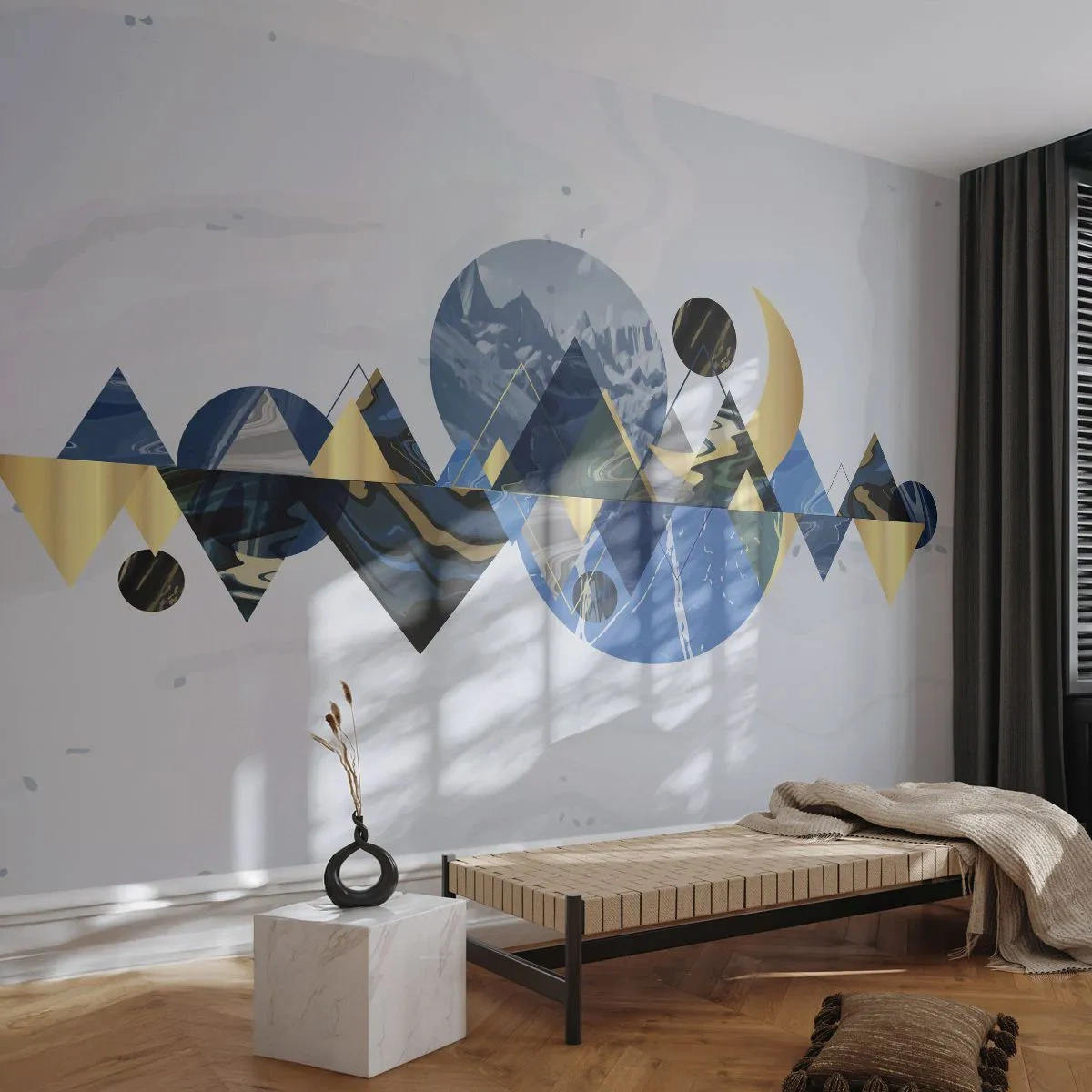 Fototapet Premium Canvas - Geometrisk landskab - Abstraktion, Bjerge, Stykke - 250x175 cm