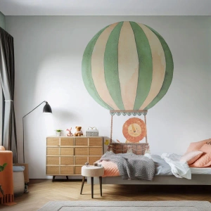 Fototapet Selvklæbende Deluxe Sticker - Leons rejser - Ballon, Løve, Børns - 100x70 cm