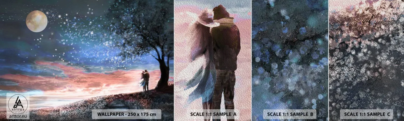 Prøve Fototapet Premium Sand - En stjernepræstation - Abstraktion, Landskab, Et par kærester - 100x30 cm