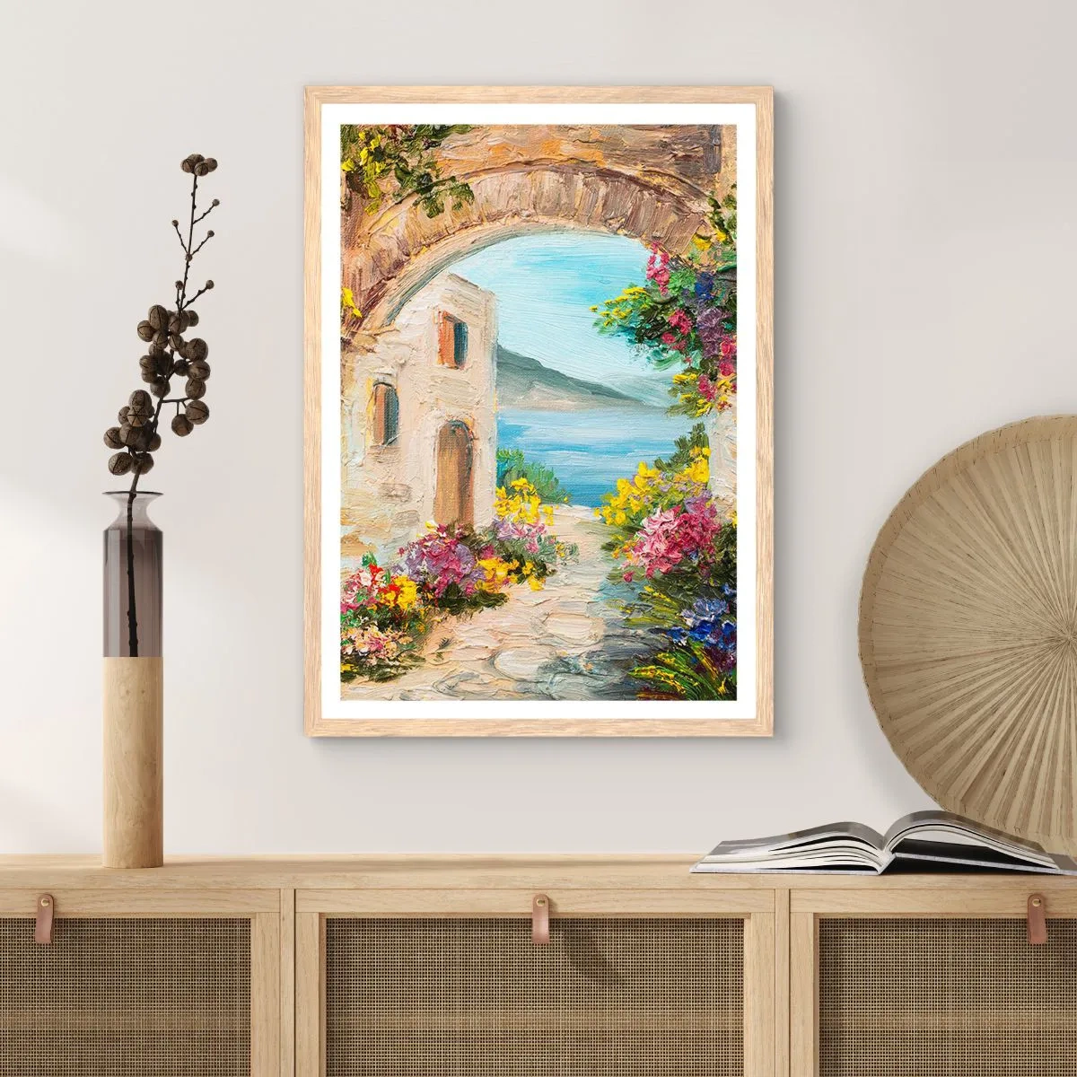 Plakat i ramme af lyst egetræ - Charmen af kystlandskabet - 70x100 cm