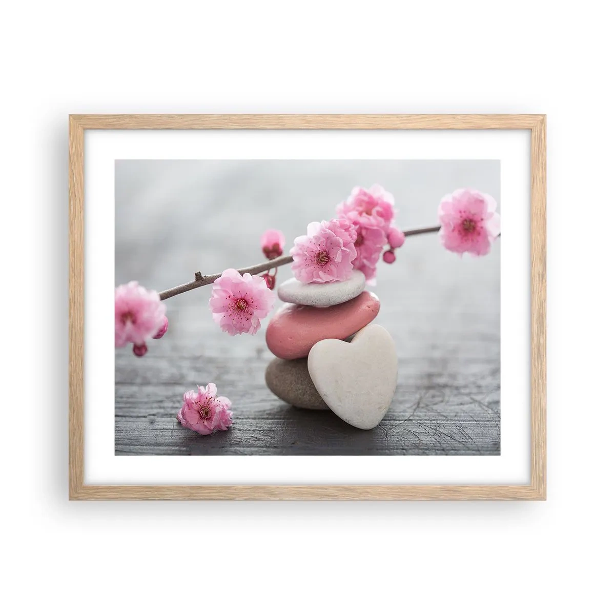 Plakat i ramme af lyst egetræ - Kirsebærblomstens lyksalighed - 50x40 cm