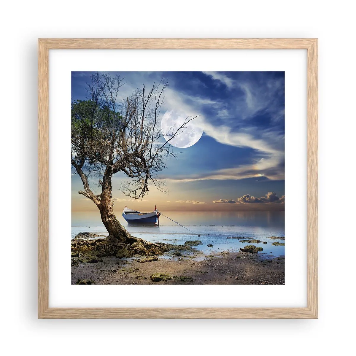 Plakat i ramme af lyst egetræ - Er dette enden eller begyndelsen? - 40x40 cm