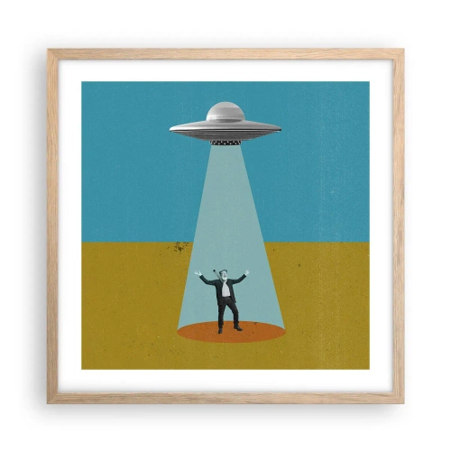 Plakat i ramme af lyst egetræ - Et tæt møde - 50x50 cm