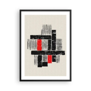 Plakat i sort ramme - Geometrisk abstraktion i sort, rød og beige - 50x70cm - Rødt og sort - Moderne vægdekoration til stue og soveværelse ARTTOR