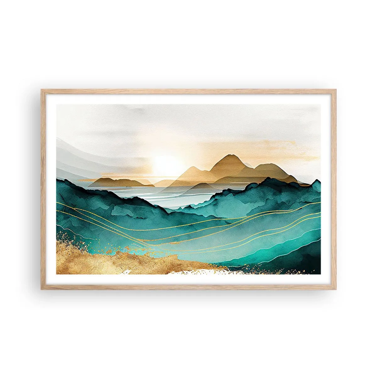 Plakat i ramme af lyst egetræ - På grænsen til abstraktion - landskab - 91x61 cm