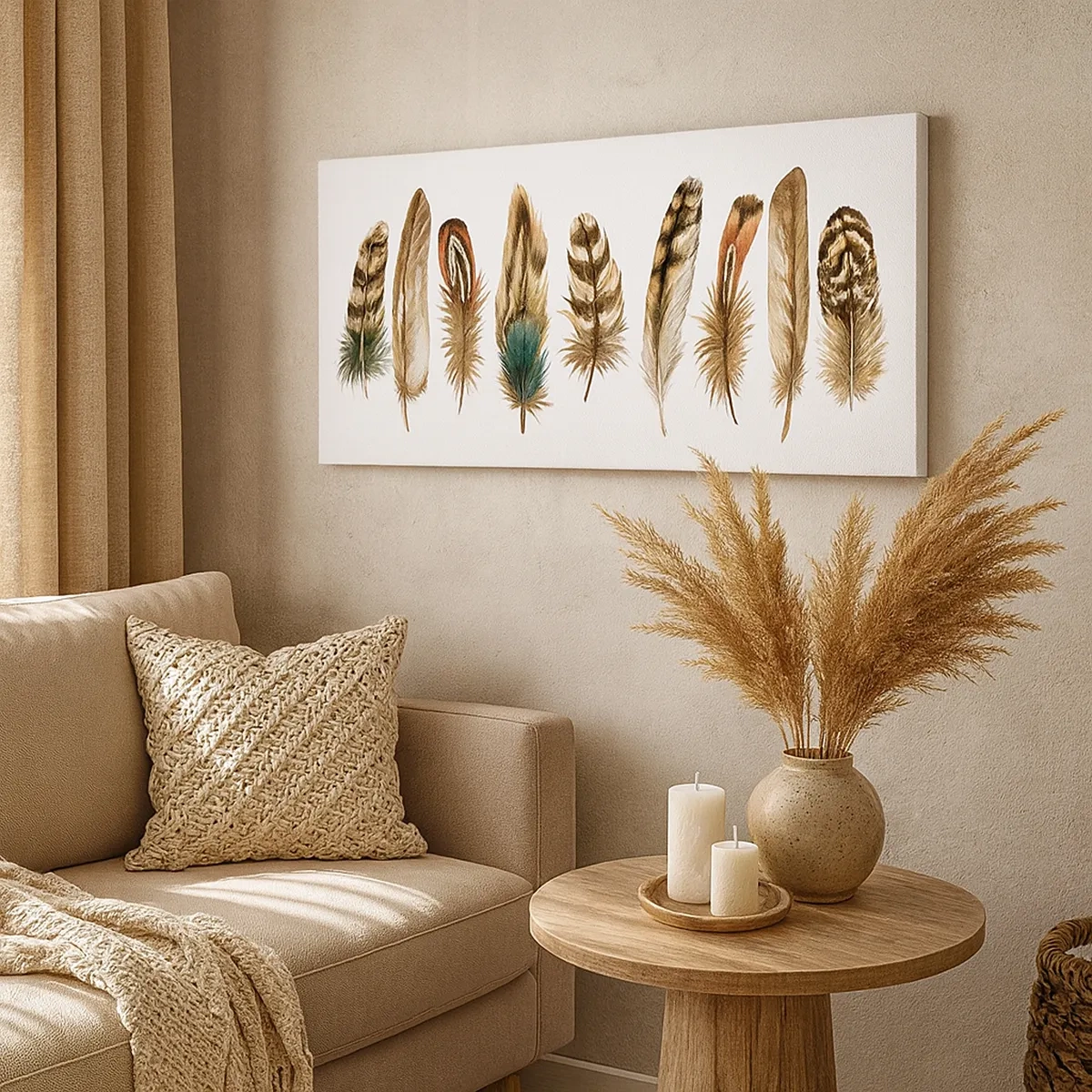 Lærredstryk - Billede på lærred - Variation med fjer - 30x30 cm