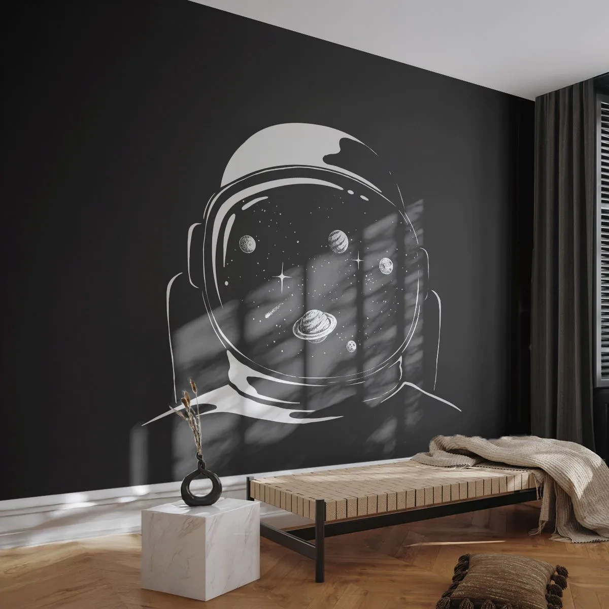 Fototapet Premium Sand - Flot udsigt - Astronaut, Kosmos, Univers - 100x70 cm