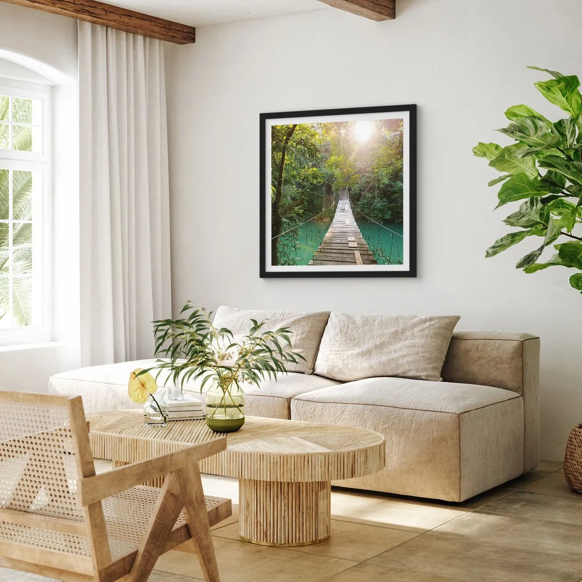 Plakat i sort ramme - Over det azurblå vand til den azurblå skov - 30x30 cm