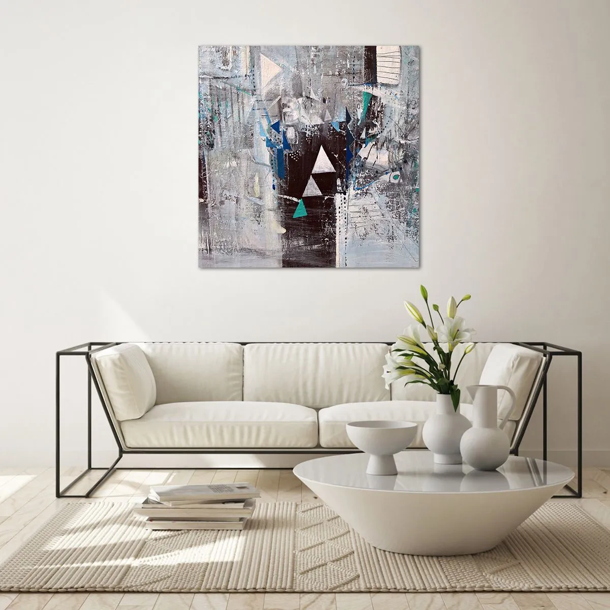 Billede på glas - Overordnet rækkefølge af trekanter - 60x60 cm