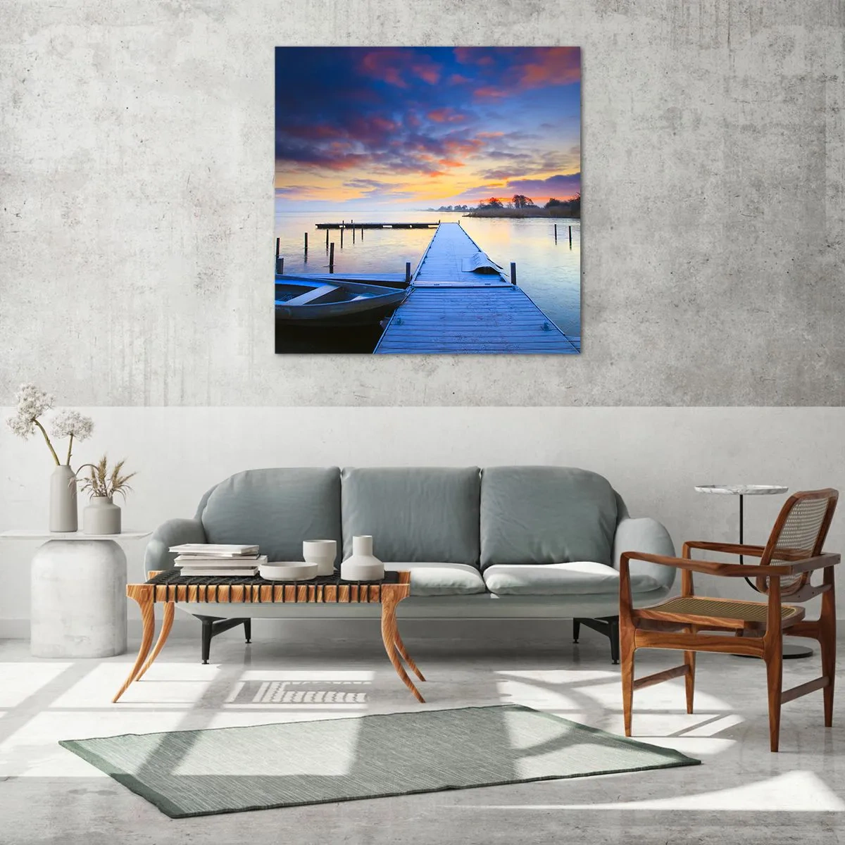 Billede på glas - Violet-gylden sindsro - 70x70 cm