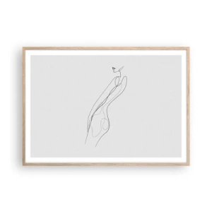 Plakat i ramme af lyst egetræ - Næppe et løfte - 100x70 cm