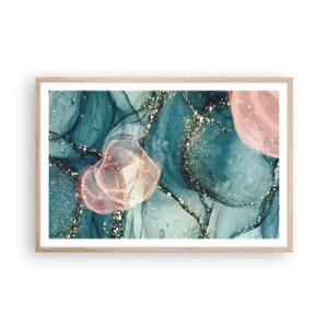 Plakat i ramme af lyst egetræ - Silkeblå, tyl lyserød - 91x61 cm