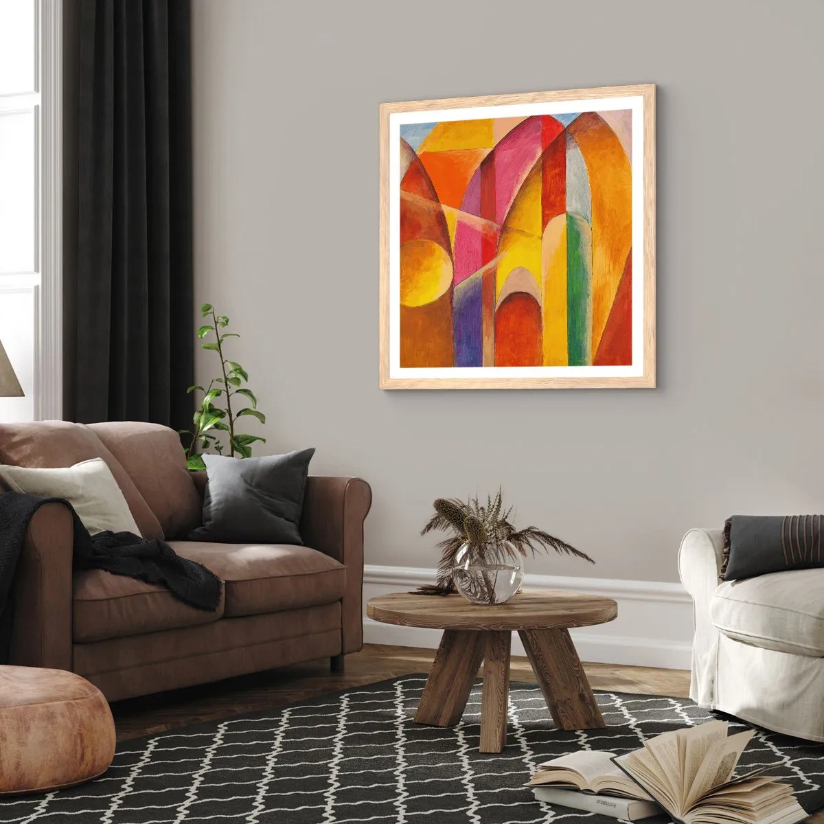 Plakat i ramme af lyst egetræ - Solens katedral - 60x60 cm