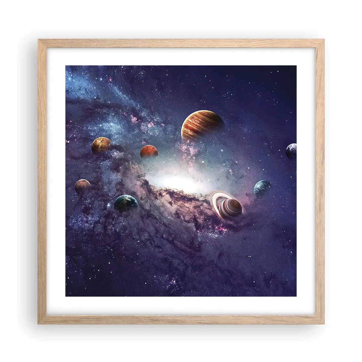 Plakat i ramme af lyst egetræ - Systemet med soldans - 50x50 cm