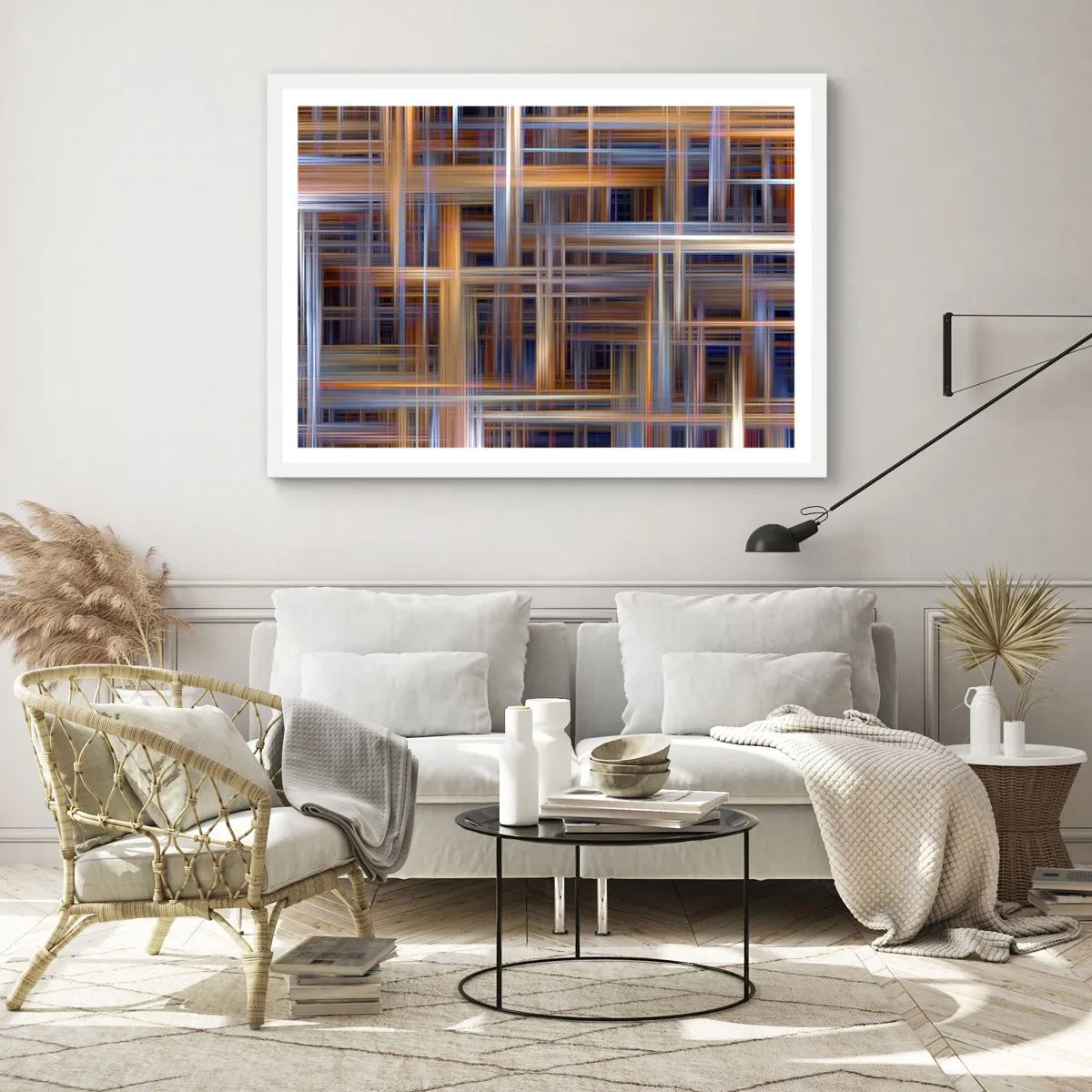 Plakat i hvid ramme - Vævet af lys - 100x70 cm