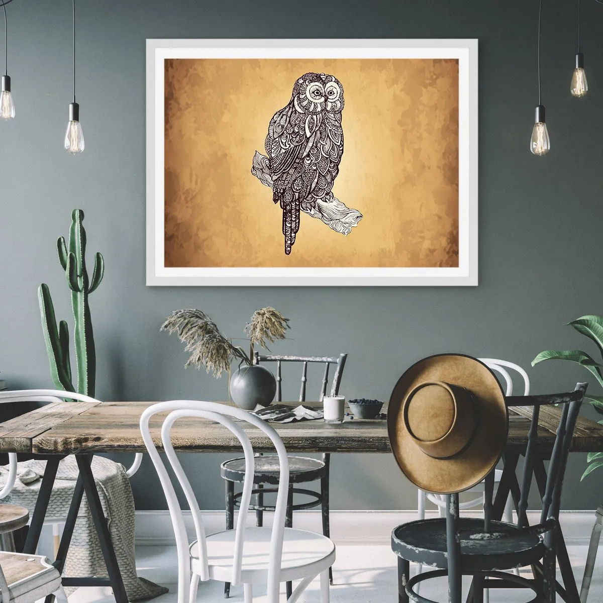 Plakat i hvid ramme - Indviklede ornamenter af visdom - 40x30 cm