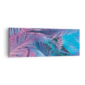 Lærredstryk - Billede på lærred - Troperne i lyserød og blå - 140x50 cm