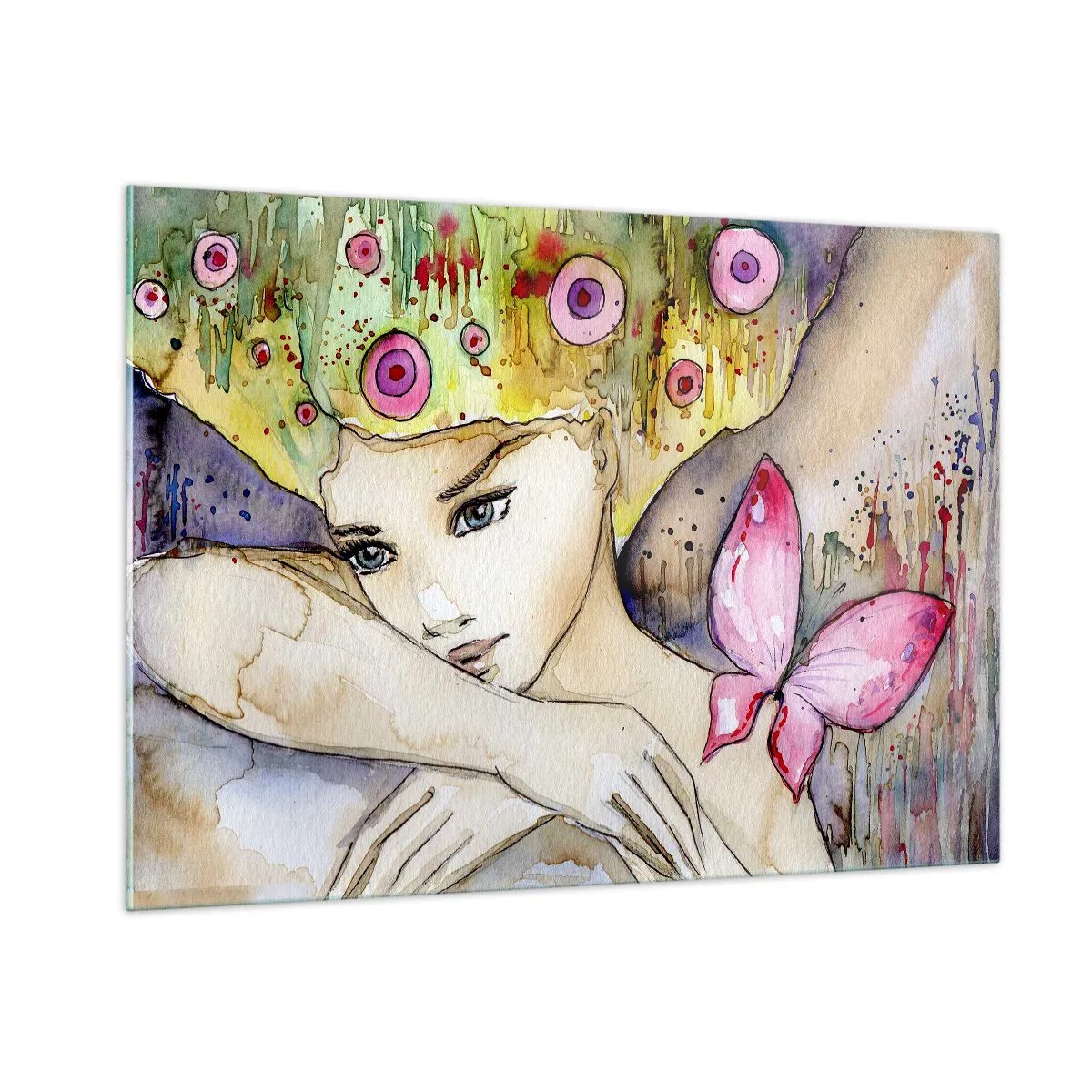 Billede på glas - Sommerfugleprinsesse - 100x70 cm