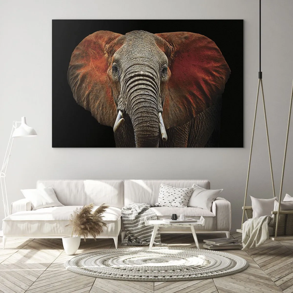 Billede på glas - Portræt af en majestætisk elefant mod en sort baggrund - 70x50cm - Jeg er vild, er du? - Moderne vægdekoration til stue og soveværelse ARTTOR