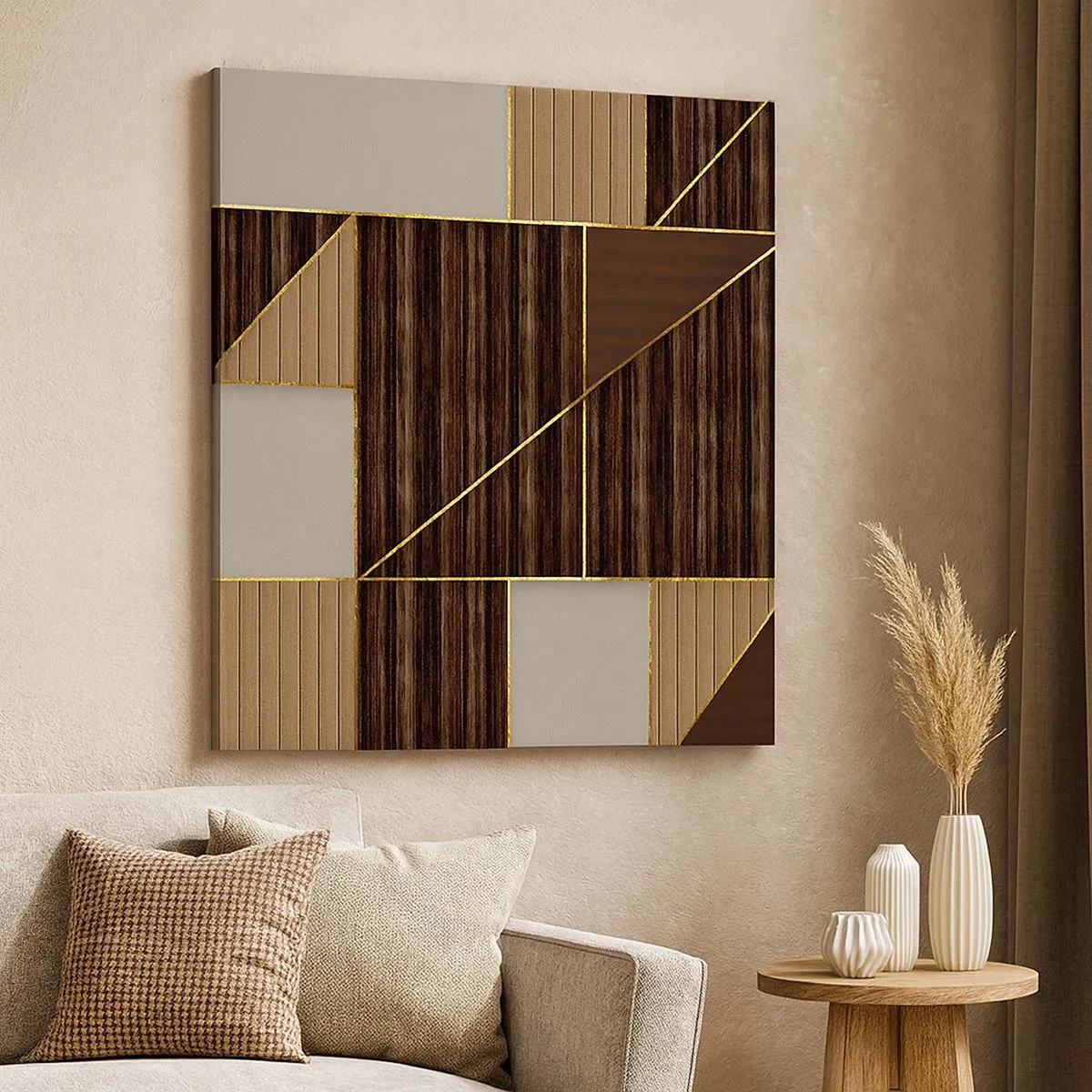 Lærredstryk - Billede på lærred - En mosaik af brune og gyldne farver - 30x30 cm