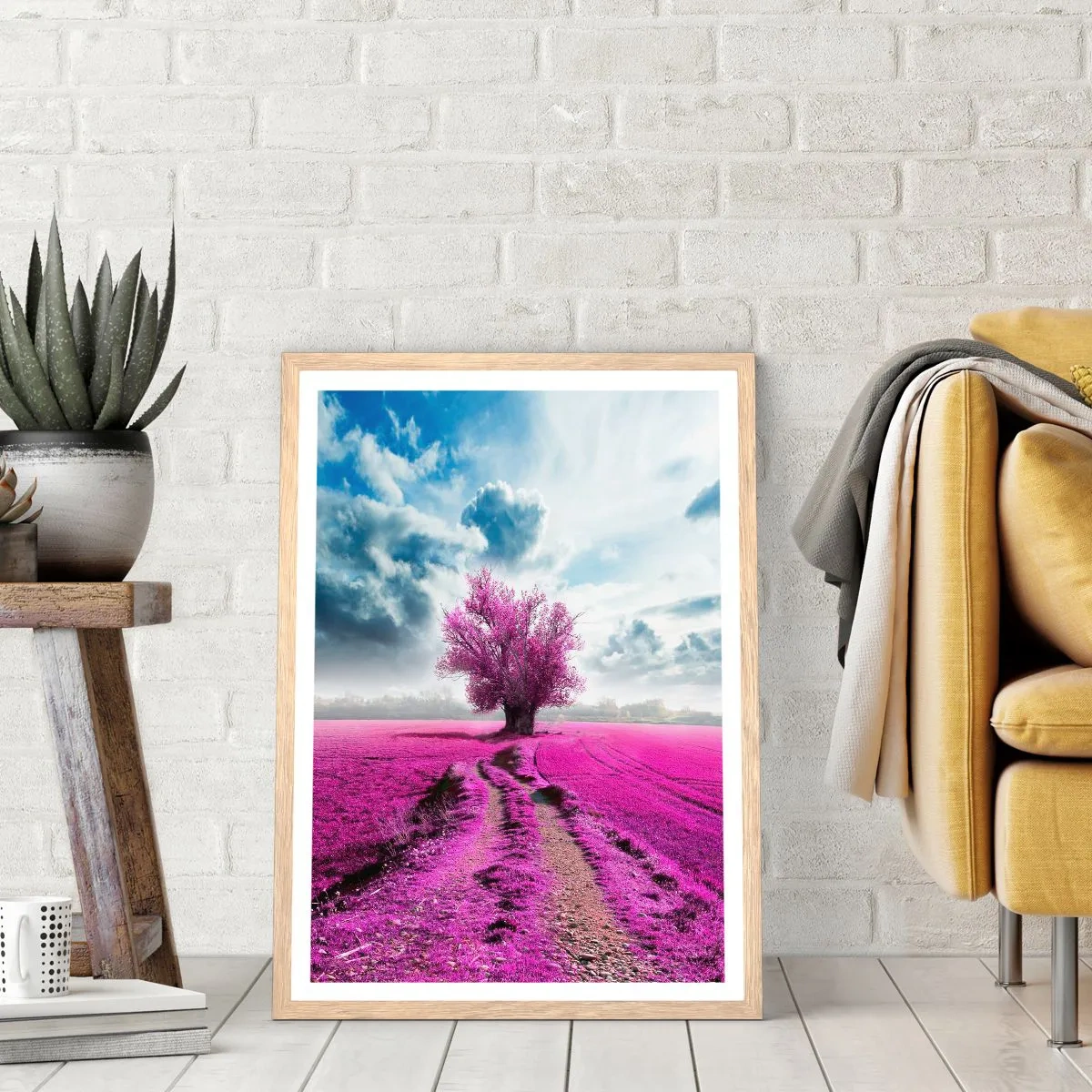 Plakat i ramme af lyst egetræ - Hedeslette - charmerende - 40x50 cm