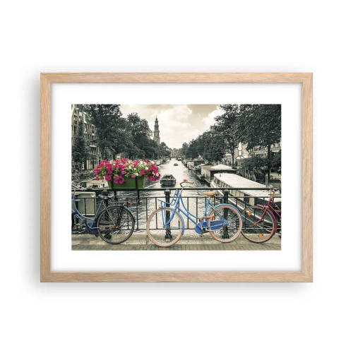Plakat i ramme af lyst egetræ - Farverne i Amsterdams gader - 40x30 cm