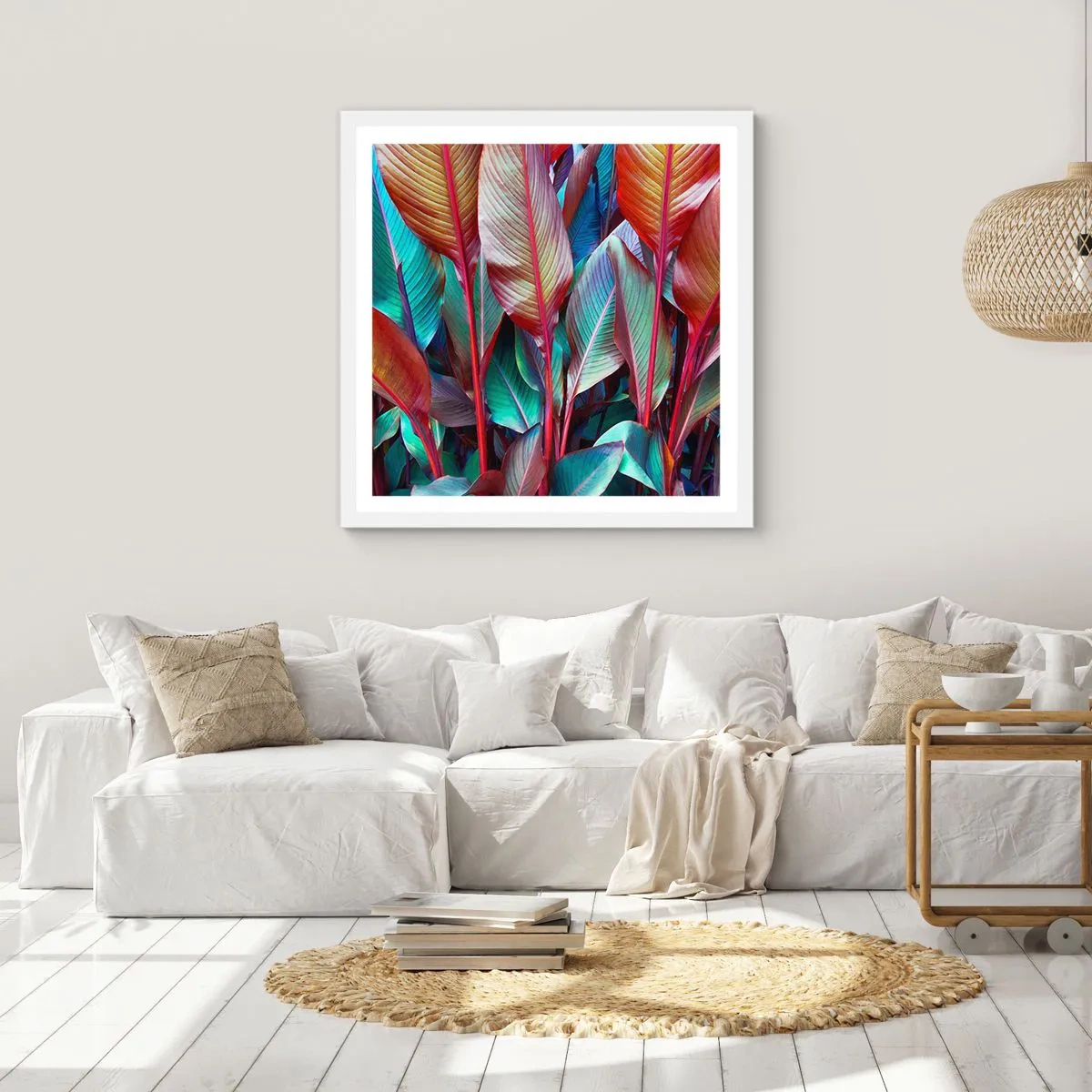 Plakat i hvid ramme - Farverigt krat - 40x40 cm