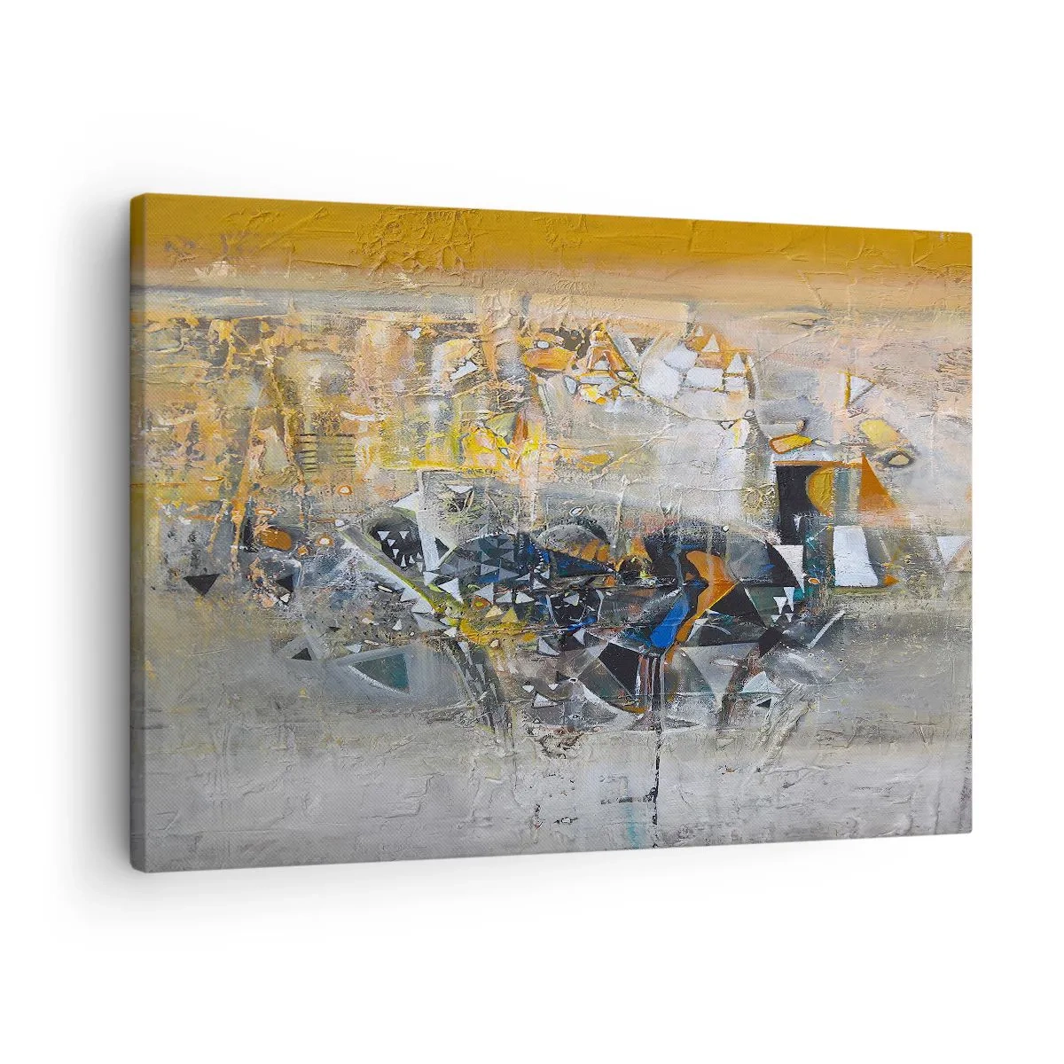 Lærredstryk - Billede på lærred - Abstraktion med dominerende nuancer af gul og grå - 70x50cm - Alt vil falde på plads - Moderne vægdekoration til stue og soveværelse ARTTOR