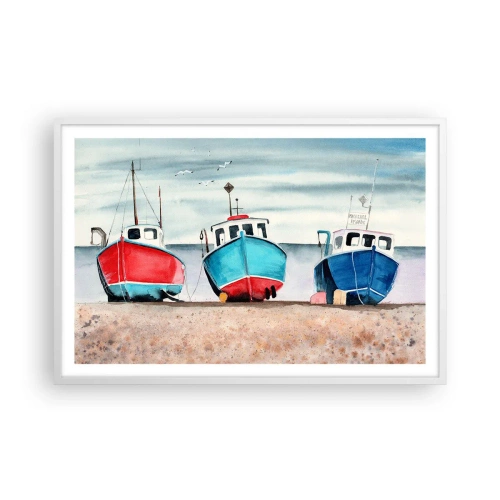 Plakat i hvid ramme - Klar til at fange - 91x61 cm