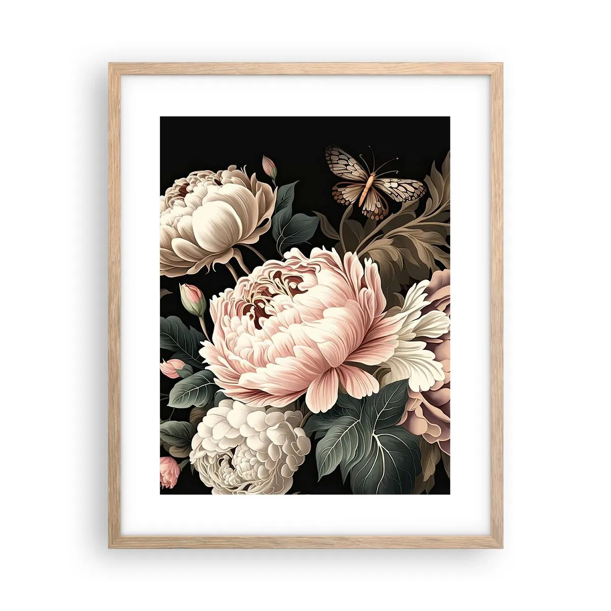 Plakat i ramme af lyst egetræ - I barok stil - 40x50 cm
