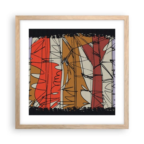 Plakat i ramme af lyst egetræ - Spontan komposition - 40x40 cm