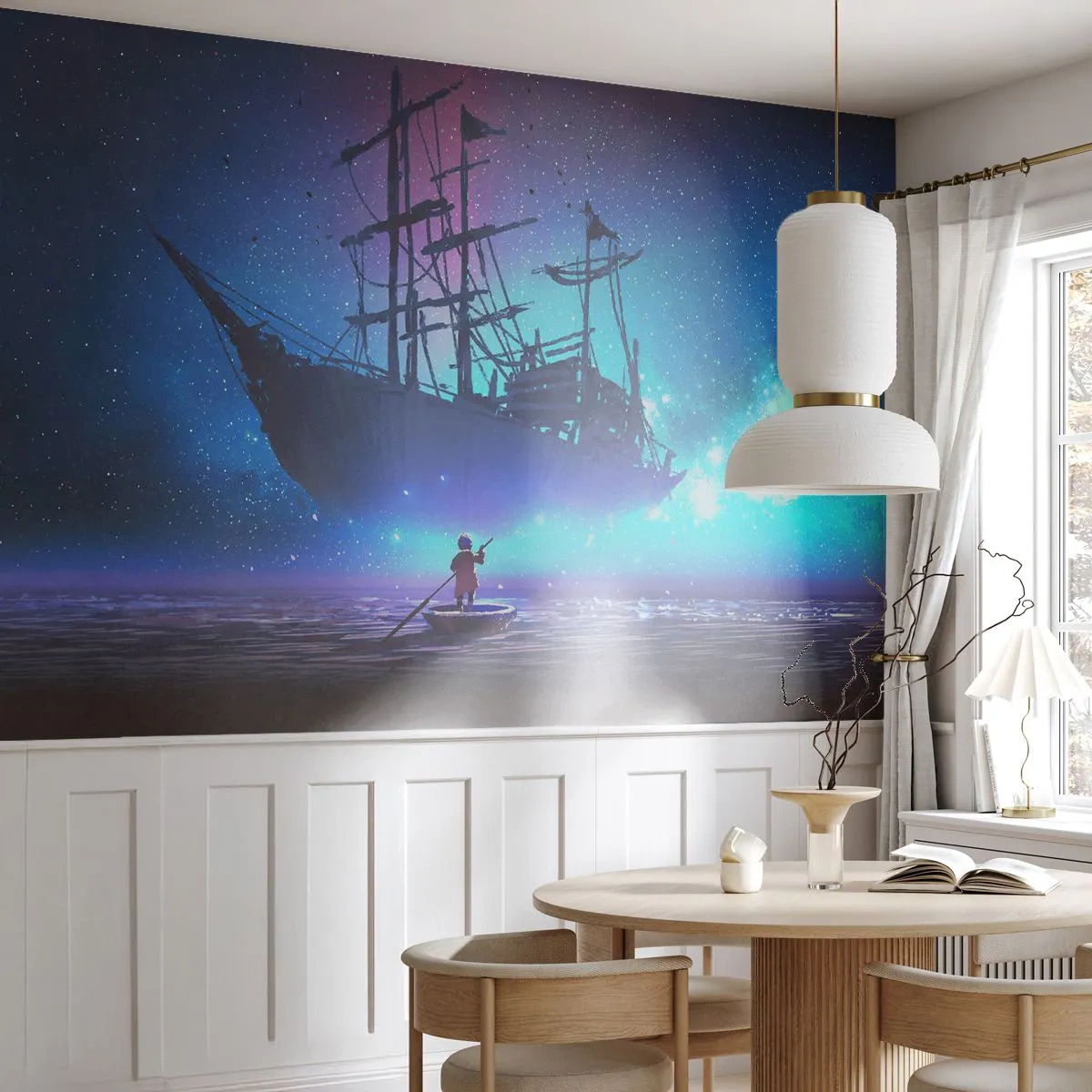 Fototapet Premium Canvas - Et møde med myten om havet - Grafik, Fantasi, Spøgelsesskib - 500x350 cm