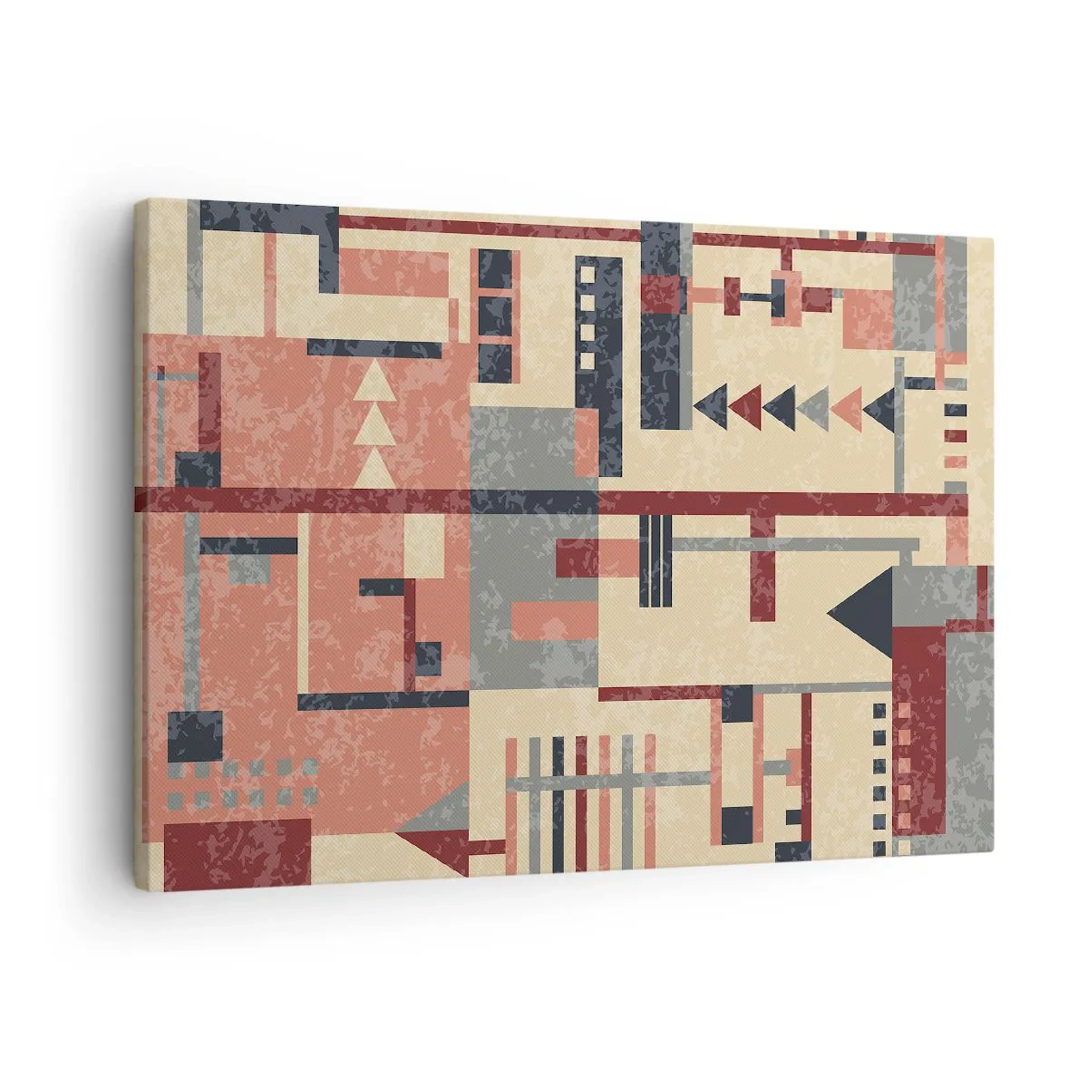 Lærredstryk - Billede på lærred - Geometrisk mønster i pastelfarver af beige, rød og grå - 70x50cm - Kombination af vertikaler og niveauer - Moderne vægdekoration til stue og soveværelse ARTTOR